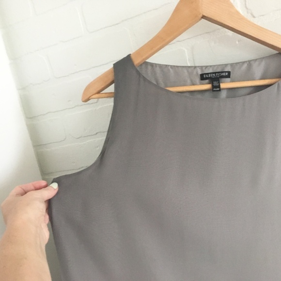 Eileen Fisher Mini Dress Sleeveless 100% Silk Gray Ombré Minimalist Sz S Petite - Picture 7 of 15